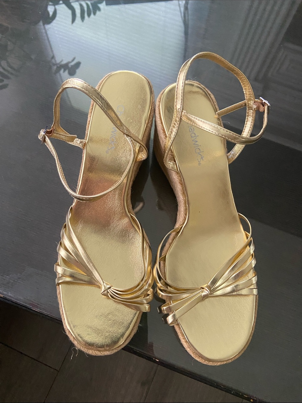 VINTAGE GOLD METALLIC STRAPPY WEDGE ESPADRILLE SANDAL